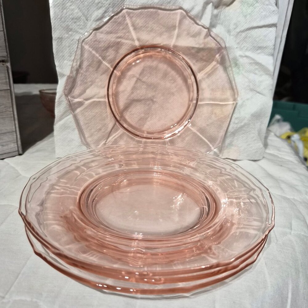 Pink Depression Glass Plate Set